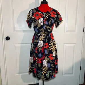 Pyumosso 100% Rayon Full button Front, Corset Back, Midi Fit & Flare Dress